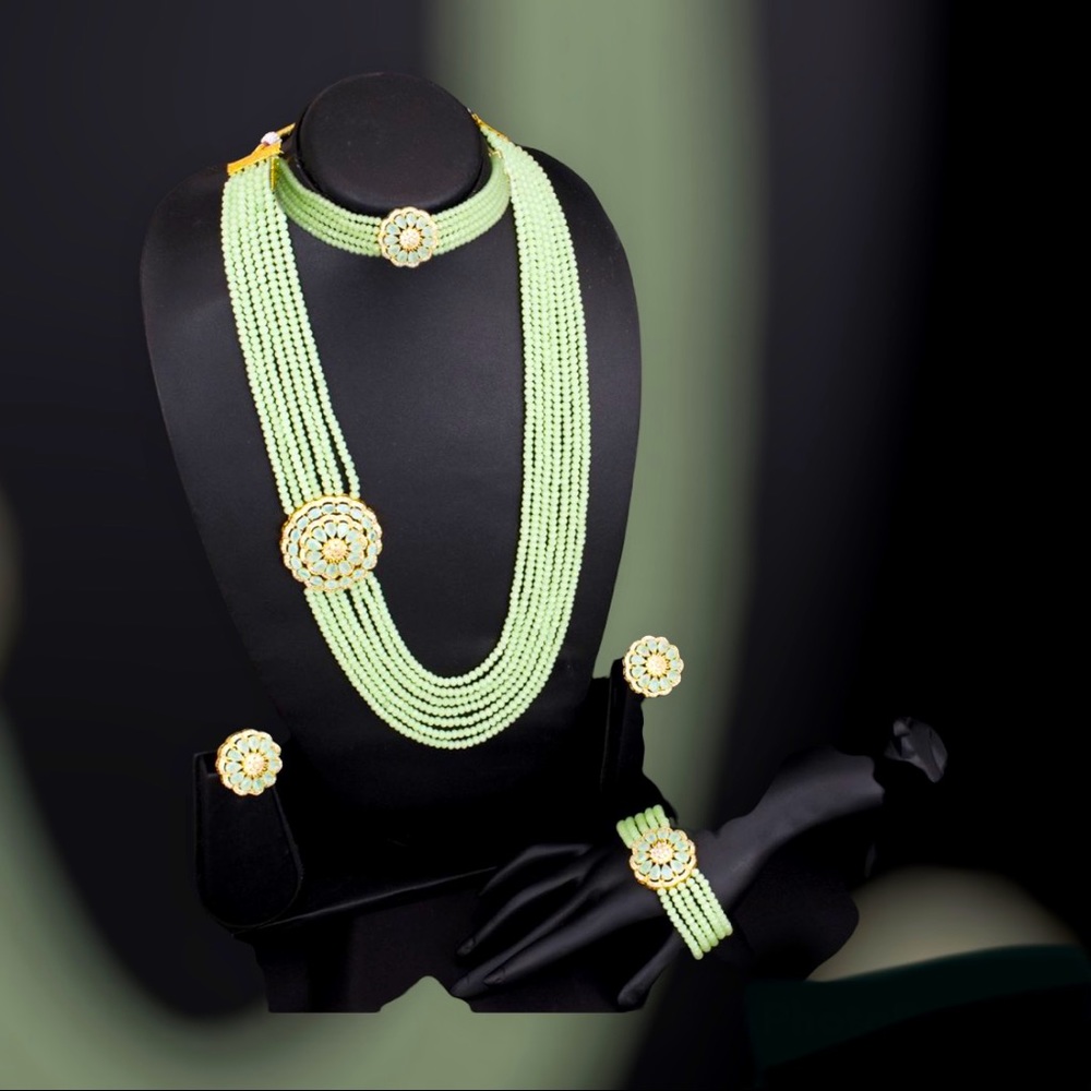 Lavish Cubic Zirconia and Pearl Gold Plated Layered Necklace Set For Women